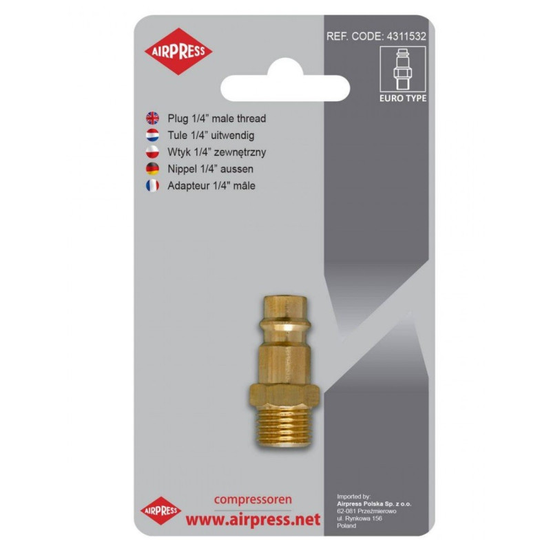 Wtyk na Wąż Pneumatyczny 1/4" Gwint Zewnętrzny AIRPRESS Wtyk na Wąż Pneumatyczny 1/4" Gwint Zewnętrzny AIRPRESS
